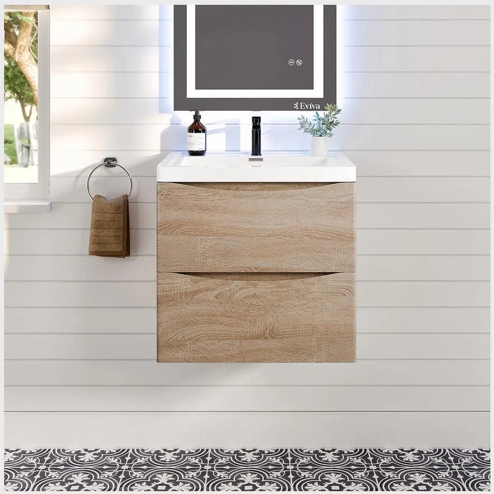 Eviva Smiley 24 in. W x 17 in. D x 21 in. H Floating Bath Vanity in White Oak with White Acrylic Top, photo 2 of 3