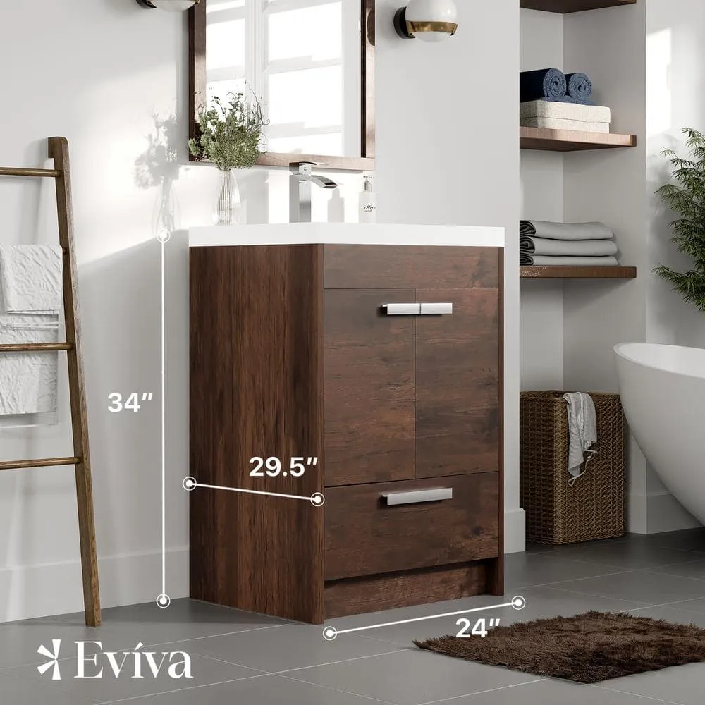 Eviva Lugano 24 in. W x 19 in. D x 36 in. H Single Bath Vanity in Rosewood with White Acrylic Top and White Integrated Sink, photo 3 of 3