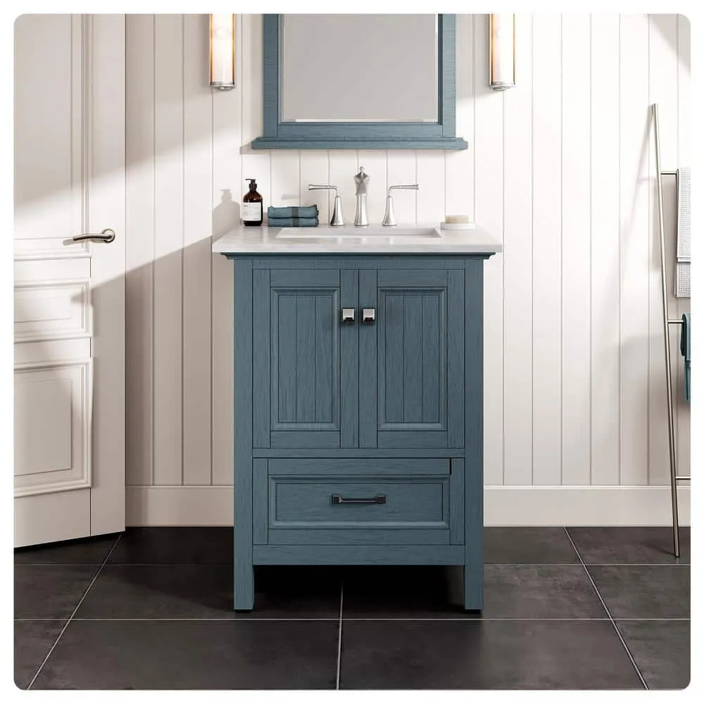 Eviva Britney 24 in. W x 22 in. D x 34 in. H Freestanding Bath Vanity in Ash Blue with White Carrara Marble Top, photo 2 of 3