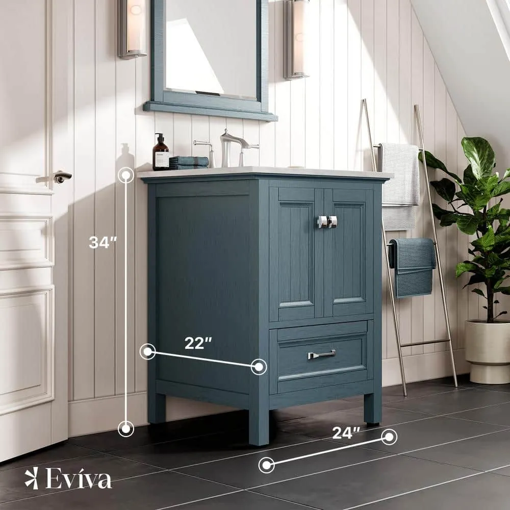 Eviva Britney 24 in. W x 22 in. D x 34 in. H Freestanding Bath Vanity in Ash Blue with White Carrara Marble Top, photo 3 of 3