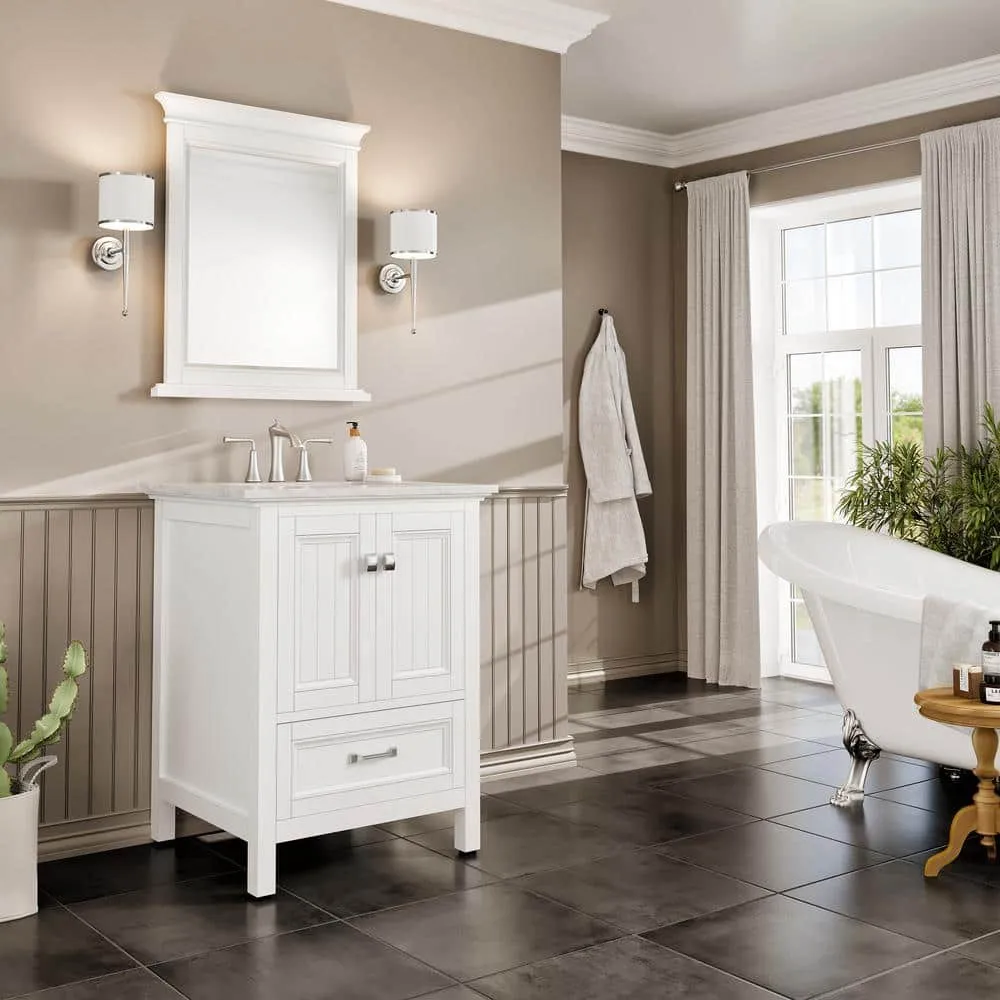 Eviva Britney 24 in. W x 22 in. D x 34 in. H Freestanding Bath Vanity in White with White Carrara Marble Top, photo 3 of 3