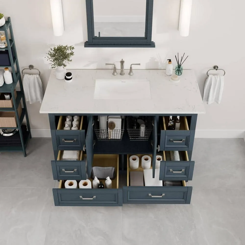 Eviva Britney 48 in. W x 22 in. D Ash Blue Single Sink Bathroom Vanity with White Carrara Quartz Top and Undermount Sinks, photo 3 of 3