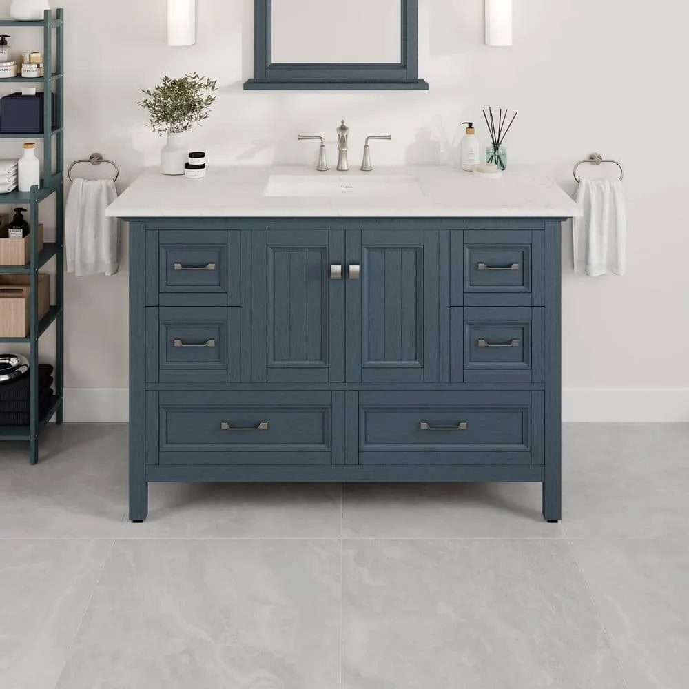 Eviva Britney 48 in. W x 22 in. D Ash Blue Single Sink Bathroom Vanity with White Carrara Quartz Top and Undermount Sinks, photo 2 of 3