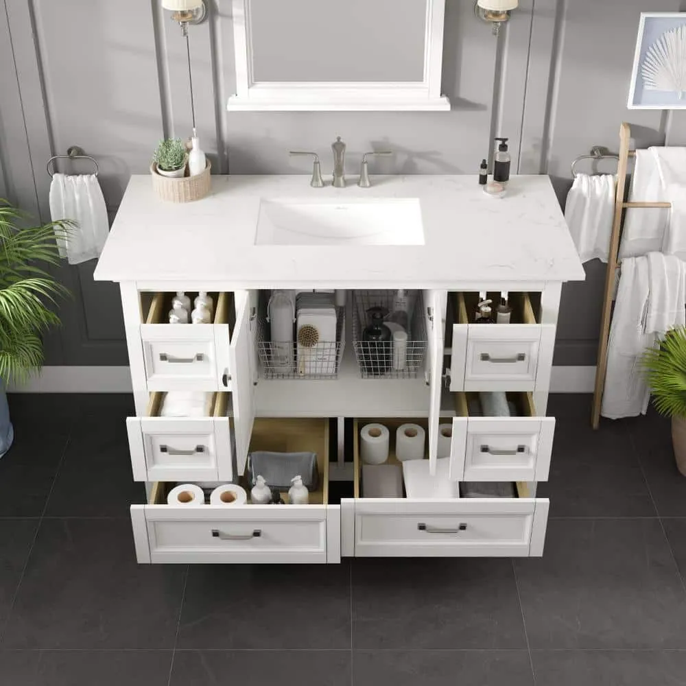 Eviva Britney 48 in. W x 22 in. D White Single Sink Bathroom Vanity with Carrara Quartz Top and Undermount Sinks, photo 3 of 3
