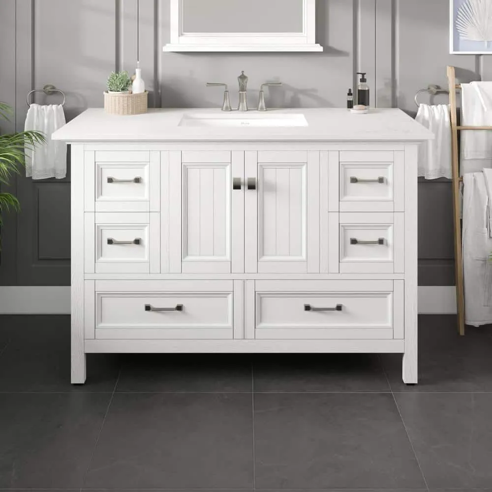 Eviva Britney 48 in. W x 22 in. D White Single Sink Bathroom Vanity with Carrara Quartz Top and Undermount Sinks, photo 2 of 3