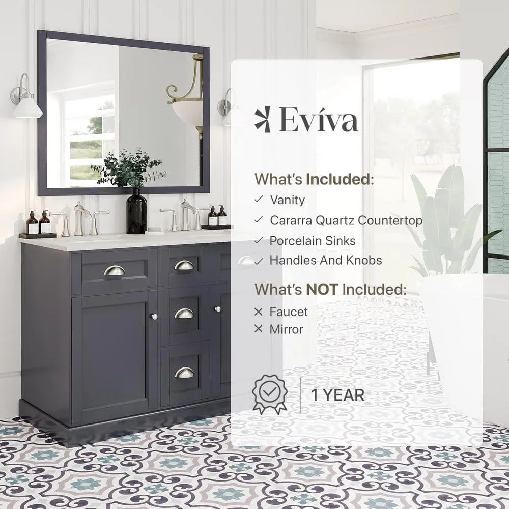 Eviva Epic 48 in. W x 22 in. D x 34 in. H Double Bathroom Vanity in Charcoal Gray with White Quartz Top and White Undermount Sinks, photo 7 of 8