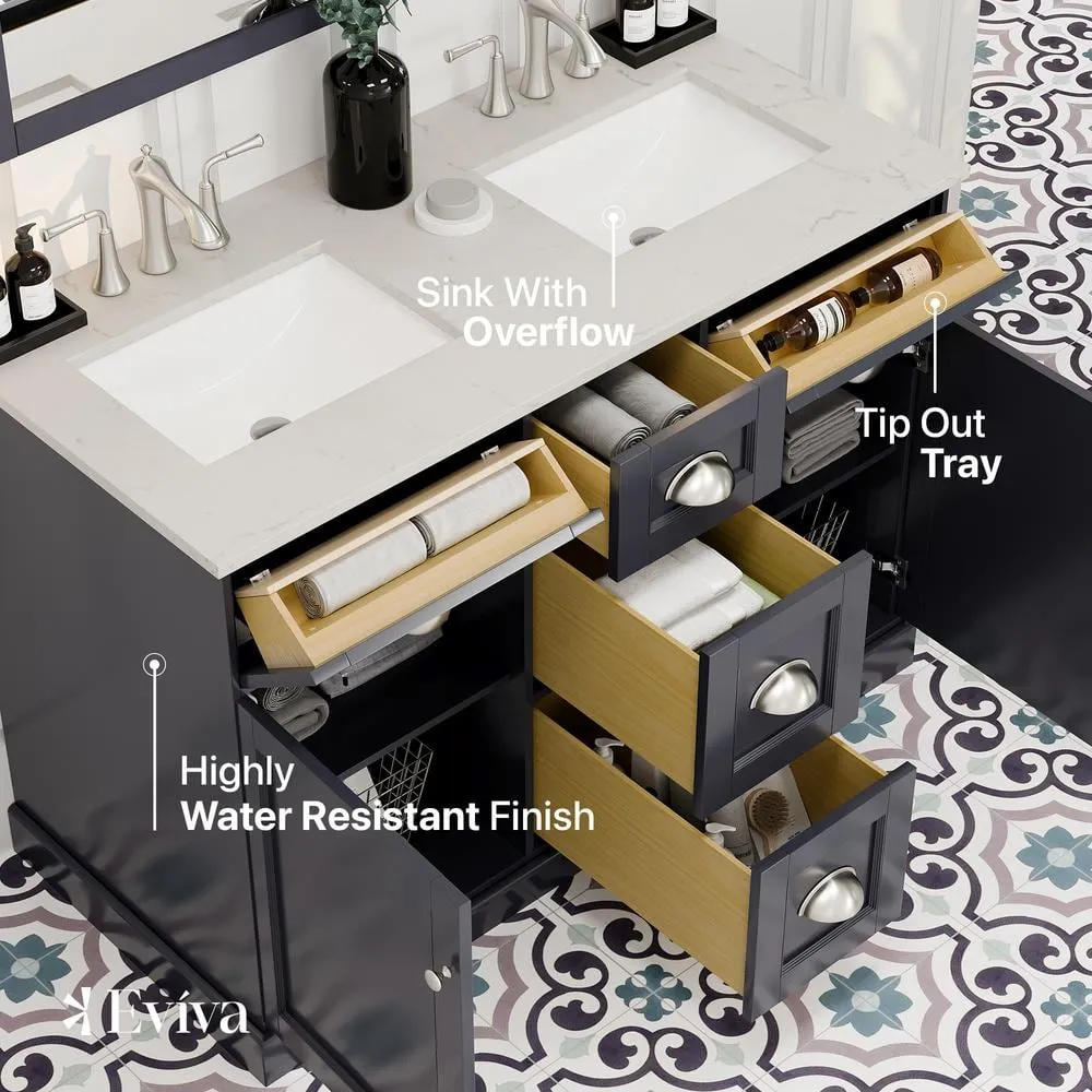 Eviva Epic 48 in. W x 22 in. D x 34 in. H Double Bathroom Vanity in Charcoal Gray with White Quartz Top and White Undermount Sinks, photo 5 of 8