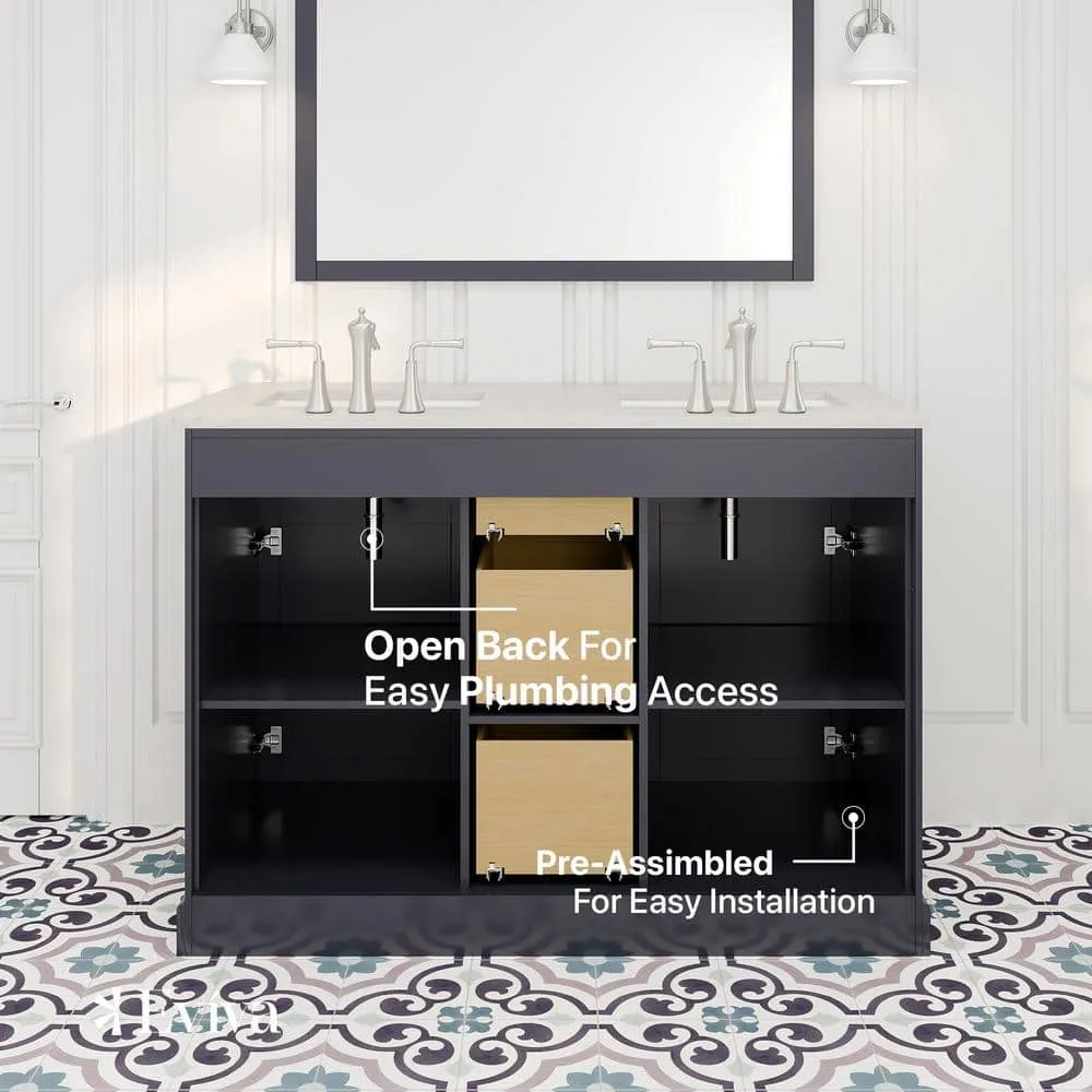 Eviva Epic 48 in. W x 22 in. D x 34 in. H Double Bathroom Vanity in Charcoal Gray with White Quartz Top and White Undermount Sinks, photo 3 of 8