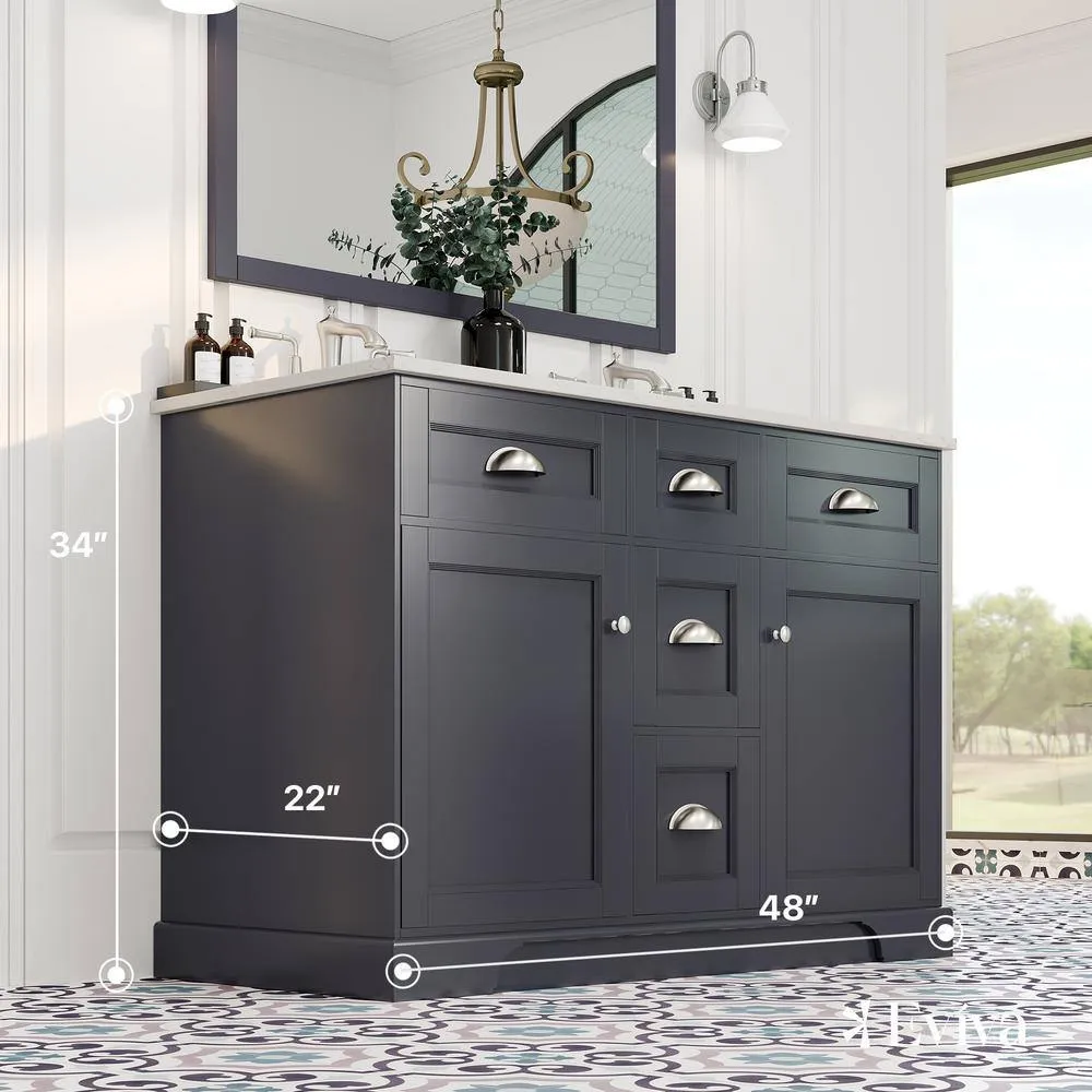 Eviva Epic 48 in. W x 22 in. D x 34 in. H Double Bathroom Vanity in Charcoal Gray with White Quartz Top and White Undermount Sinks, photo 4 of 8