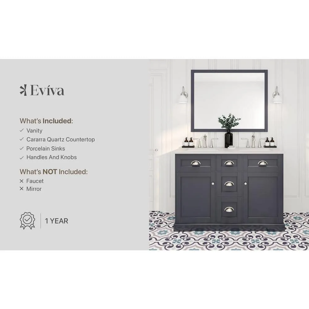 Eviva Epic 48 in. W x 22 in. D x 34 in. H Double Bathroom Vanity in Charcoal Gray with White Quartz Top and White Undermount Sinks, photo 8 of 8