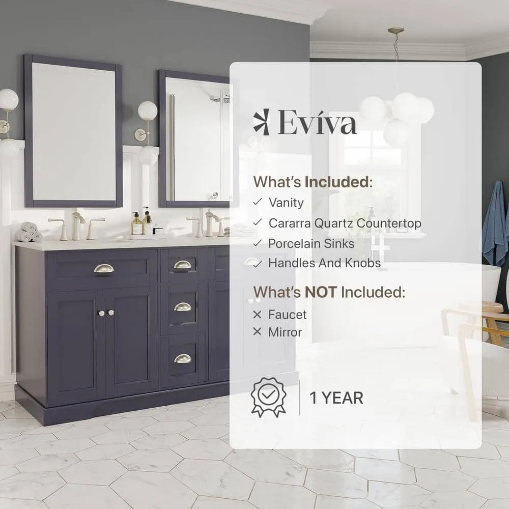 Eviva Epic 60 in. W x 22 in. D x 34 in. H Double Bathroom Vanity in Charcoal Gray with White Carrara Quartz Top and White Undermount Sinks, photo 7 of 8