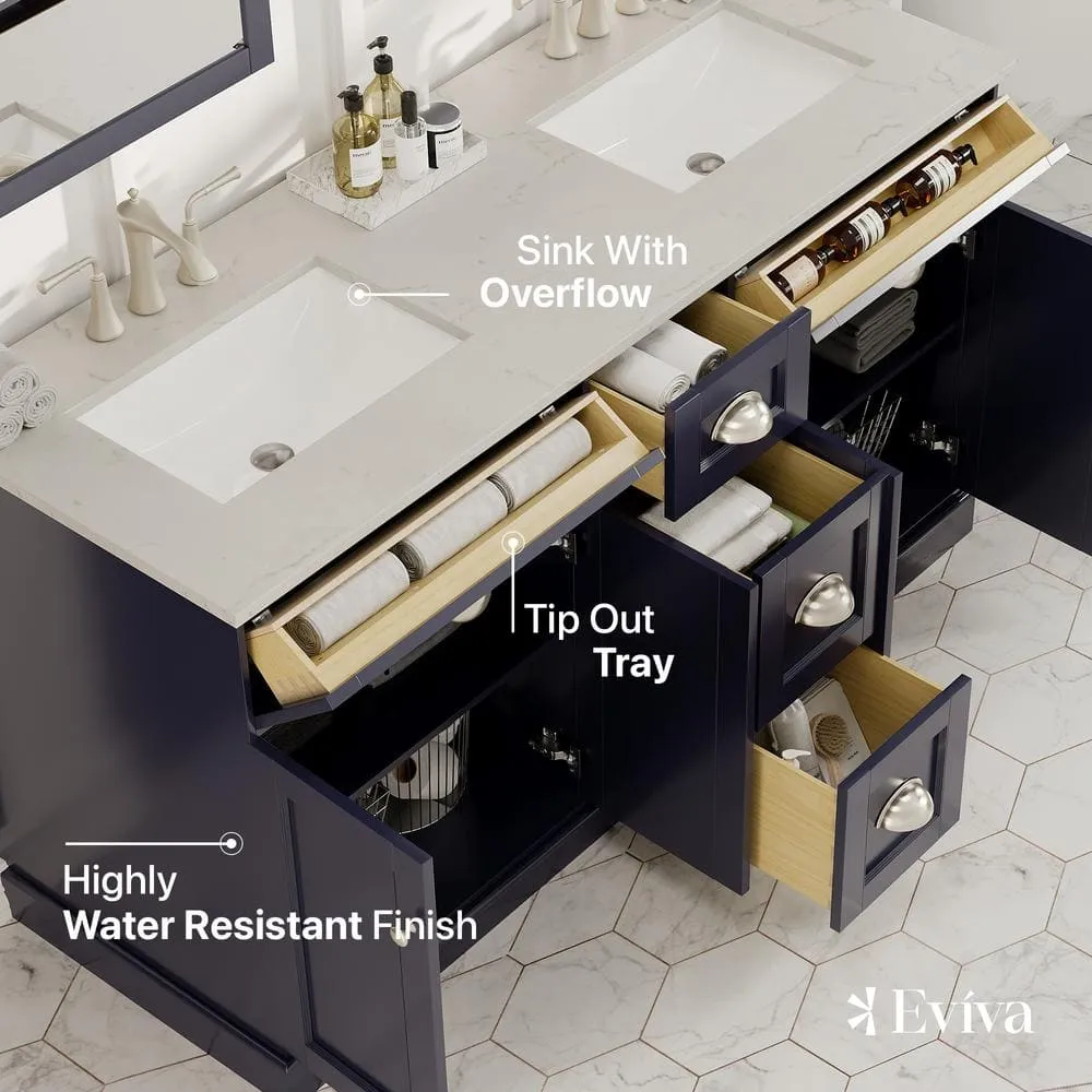 Eviva Epic 60 in. W x 22 in. D x 34 in. H Double Bathroom Vanity in Charcoal Gray with White Carrara Quartz Top and White Undermount Sinks, photo 5 of 8