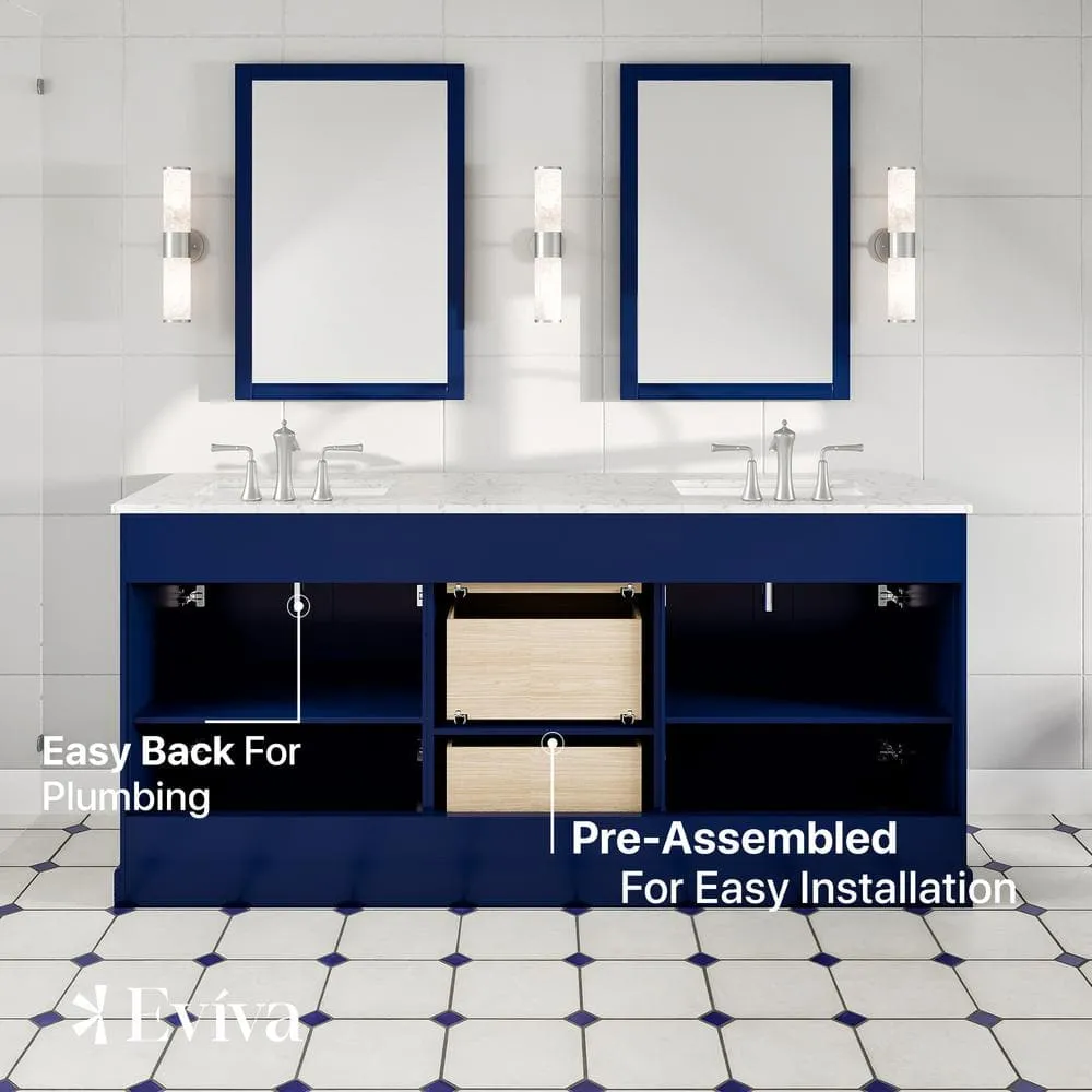 Eviva Epic 72 in. W x 22 in. D x 34 in. H Double Bathroom Vanity in Blue with White Carrara Quartz Top and White Undermount Sinks, photo 6 of 8