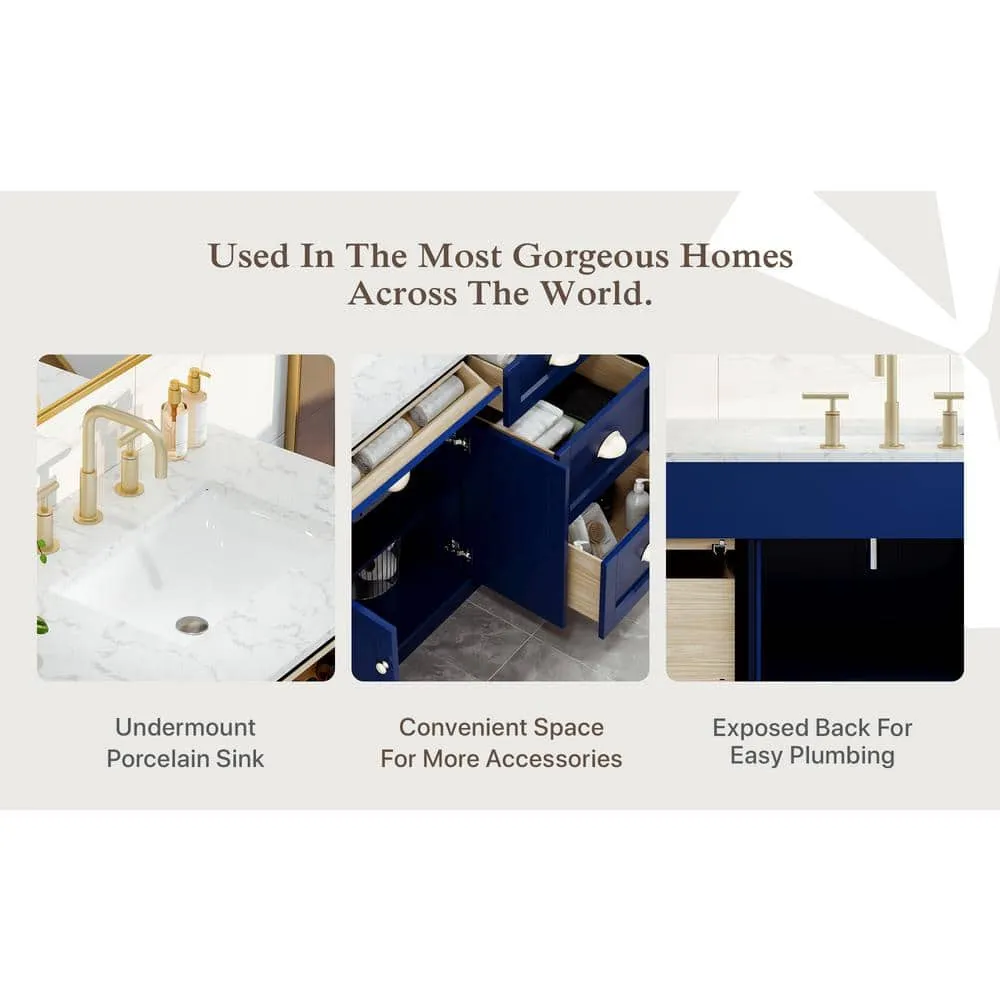 Eviva Epic 72 in. W x 22 in. D x 34 in. H Double Bathroom Vanity in Blue with White Carrara Quartz Top and White Undermount Sinks, photo 8 of 8