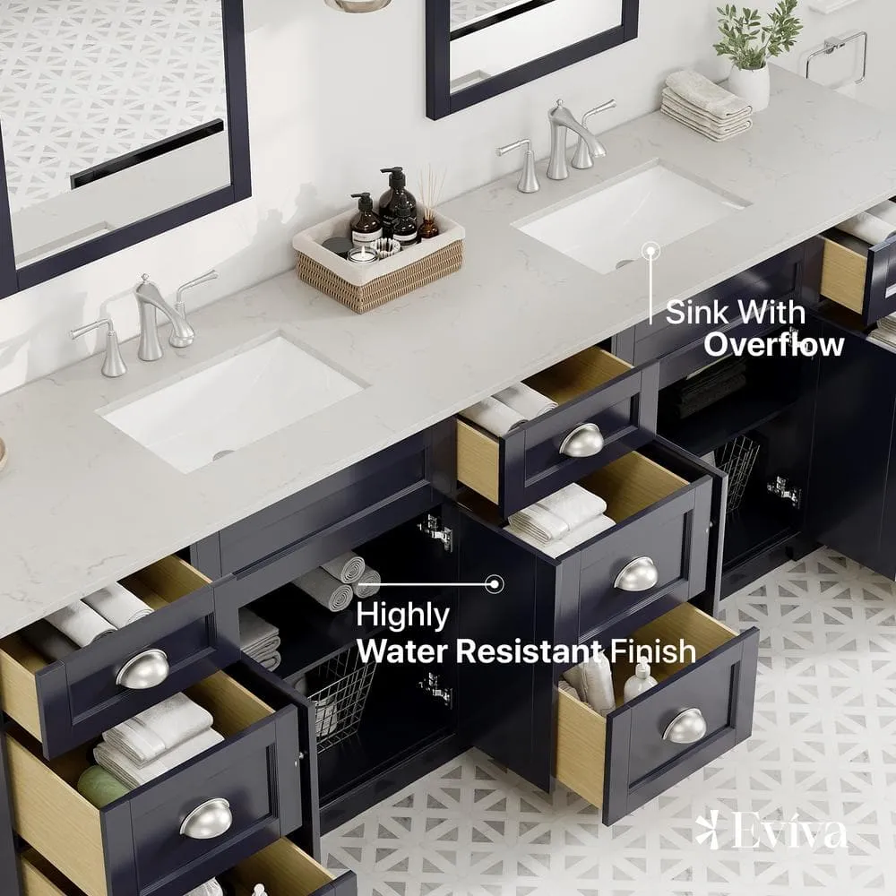 Eviva Epic 96 in. W x 22 in. D x 34 in. H Double Bathroom Vanity in Charcoal Gray with White Quartz Top and White Undermount Sinks, photo 5 of 8