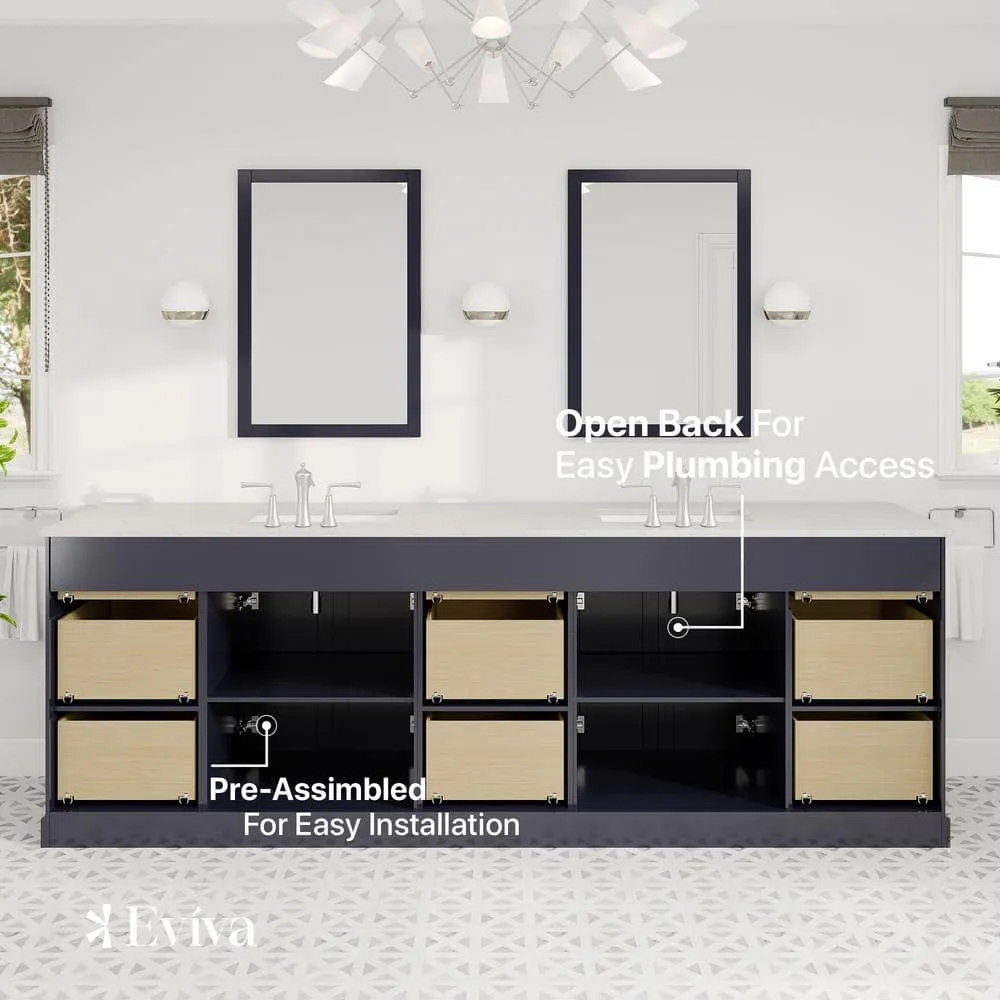 Eviva Epic 96 in. W x 22 in. D x 34 in. H Double Bathroom Vanity in Charcoal Gray with White Quartz Top and White Undermount Sinks, photo 3 of 8