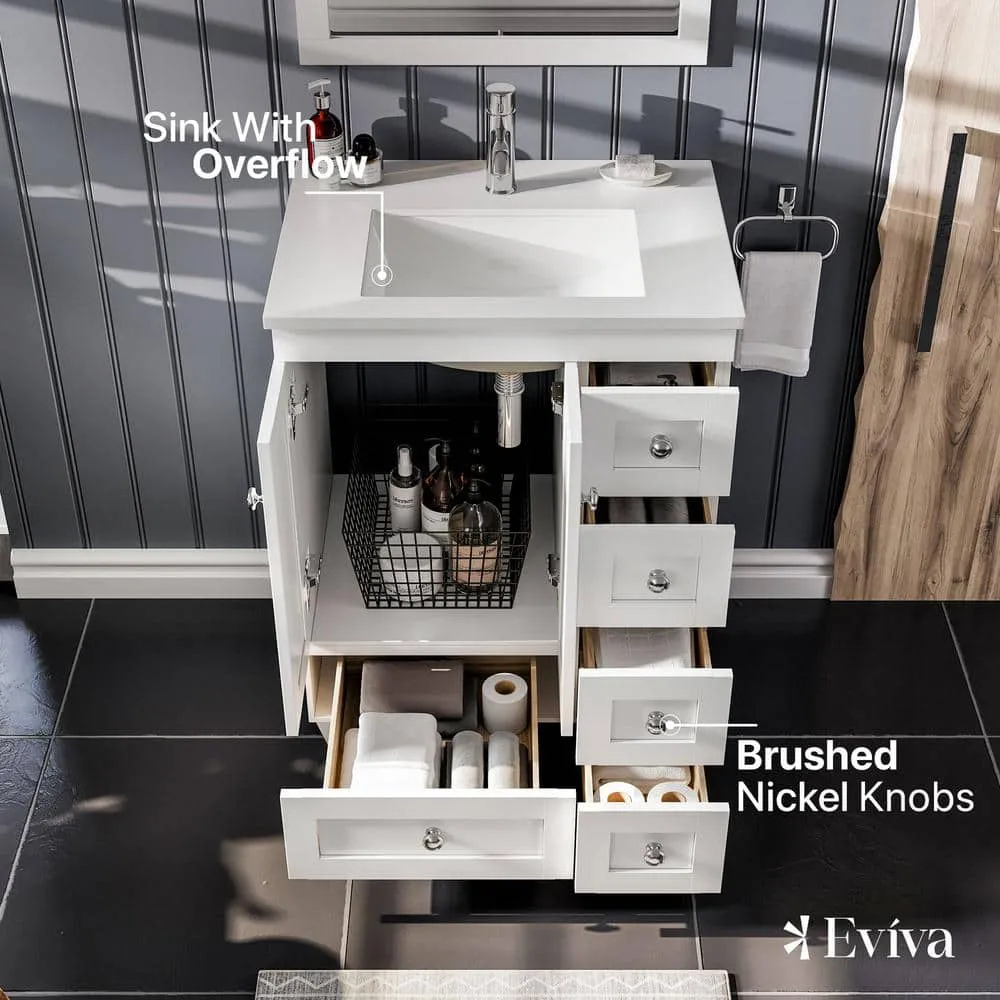 Eviva Acclaim 24 in. W x 22 in. D x 34 in. H Bath Vanity in White with White Quartz Top with White Sink, photo 3 of 3