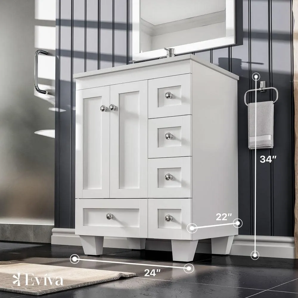 Eviva Acclaim 24 in. W x 22 in. D x 34 in. H Bath Vanity in White with White Quartz Top with White Sink, photo 2 of 3