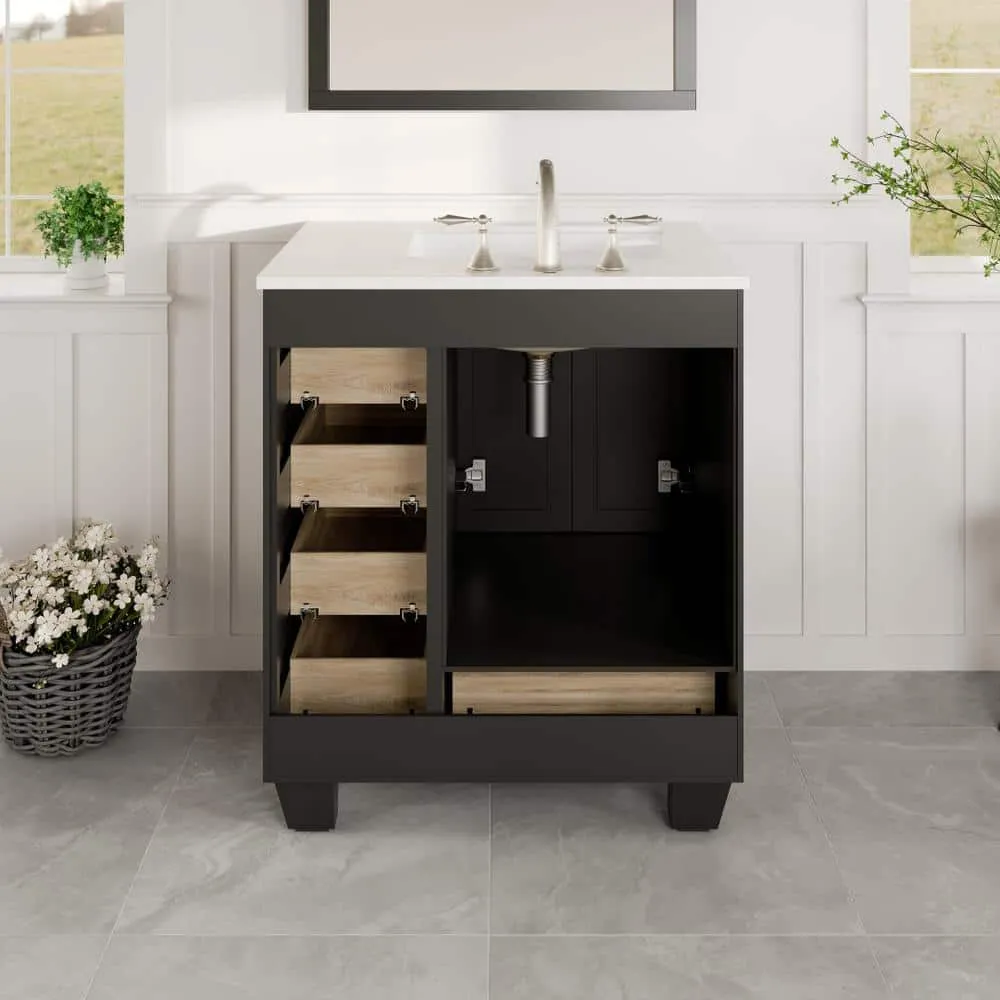 Eviva Acclaim 28 in. W x 22 in. D x 34 in. H Bath Vanity in Espresso with White Carrara Quartz Top with White Sink, photo 2 of 3