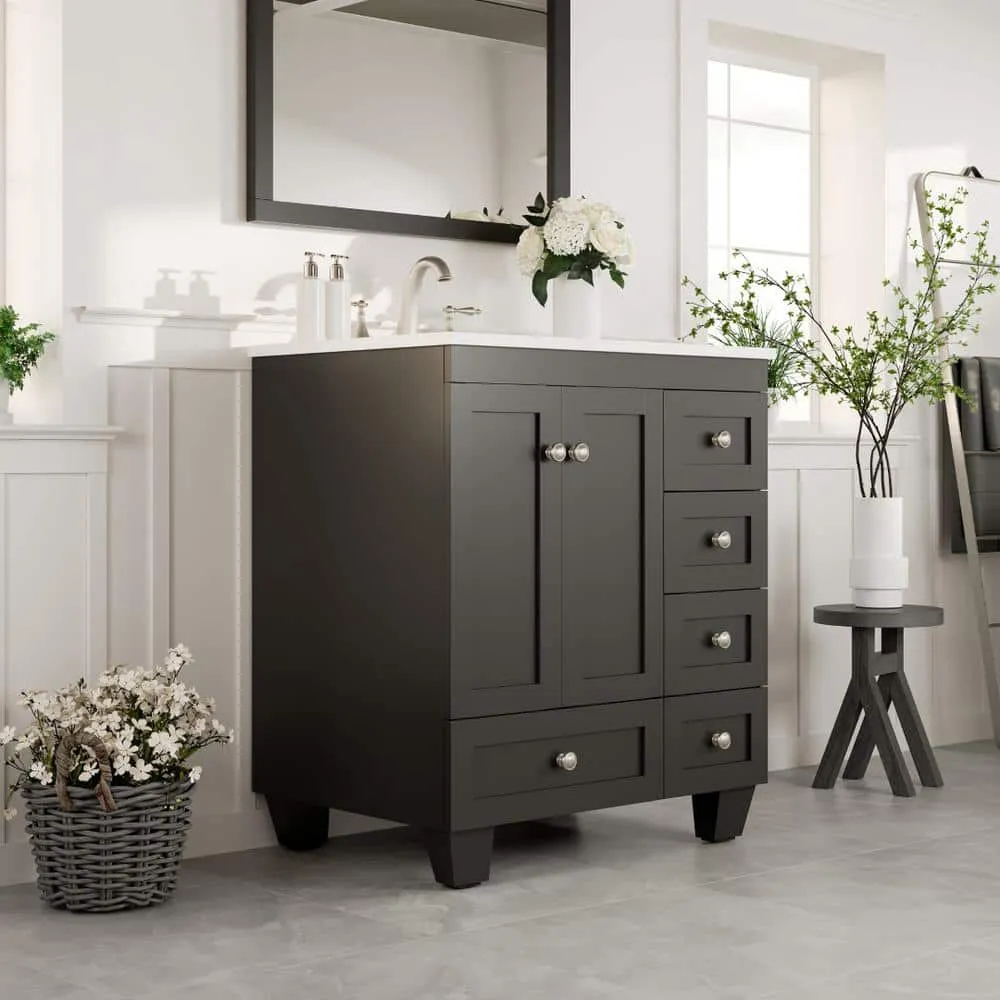 Eviva Acclaim 28 in. W x 22 in. D x 34 in. H Bath Vanity in Espresso with White Carrara Quartz Top with White Sink, photo 3 of 3