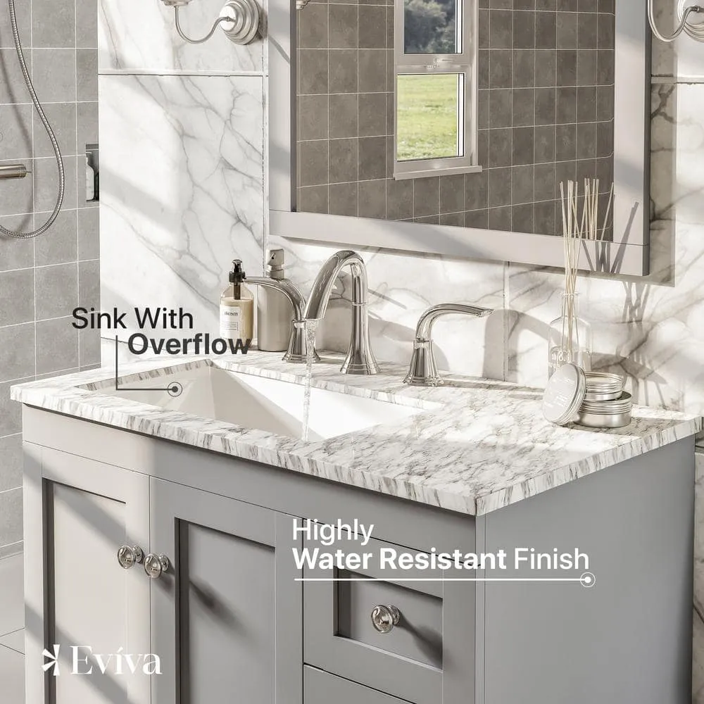 Eviva Acclaim 28 in. W x 22 in. D x 34 in. H Bath Single Vanity in Gray with White Carrara Marble Top with White Sink, photo 3 of 3
