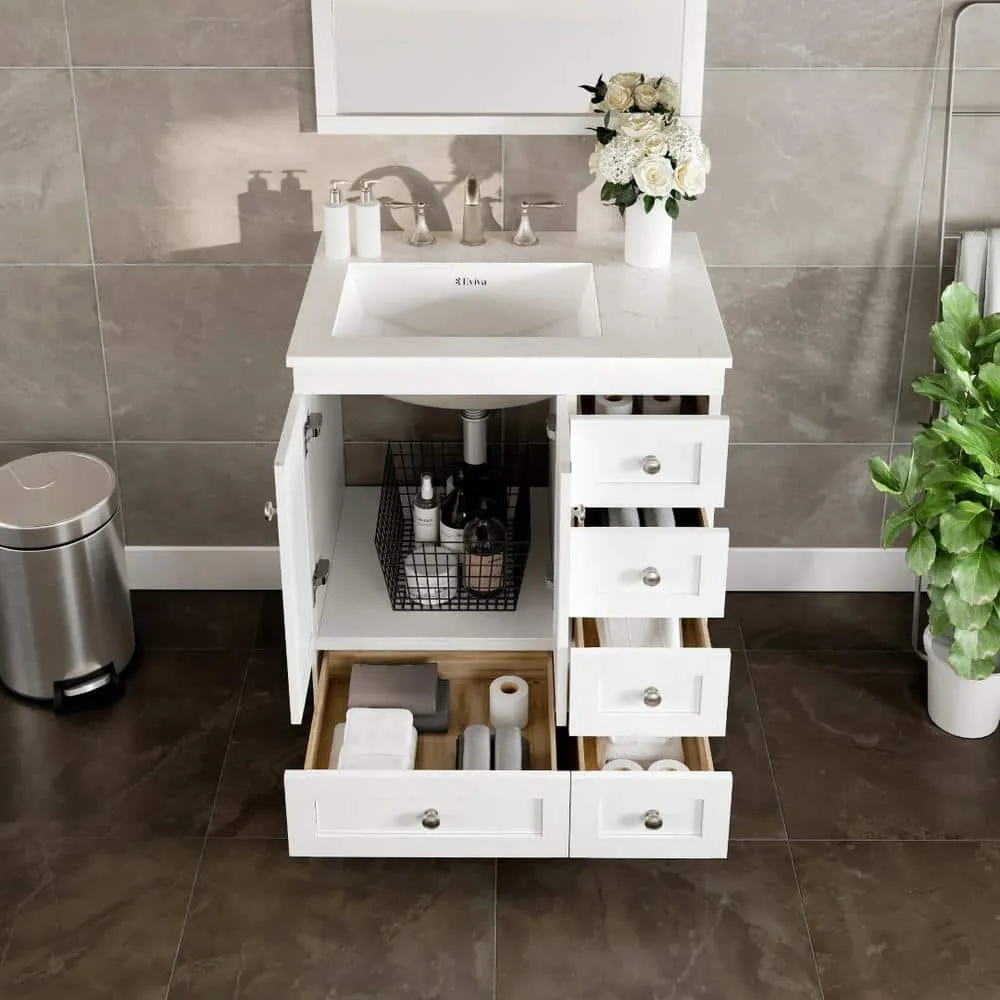 Eviva Acclaim 28 in. W X 22 in. D X 34 in. H Bath Vanity in White with White Carrara Quartz Top with White Sink, photo 2 of 3