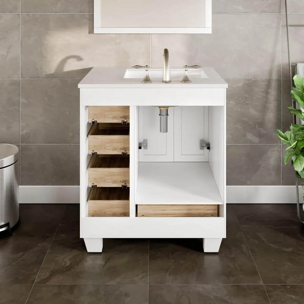 Eviva Acclaim 28 in. W X 22 in. D X 34 in. H Bath Vanity in White with White Carrara Quartz Top with White Sink, photo 3 of 3