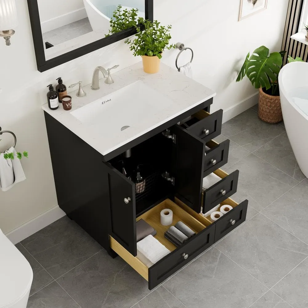 Eviva Acclaim 30 in. W x 22 in. D x 34 in. H Bath Vanity in Espresso with White Carrara Marble Top and White Sink, photo 8 of 8