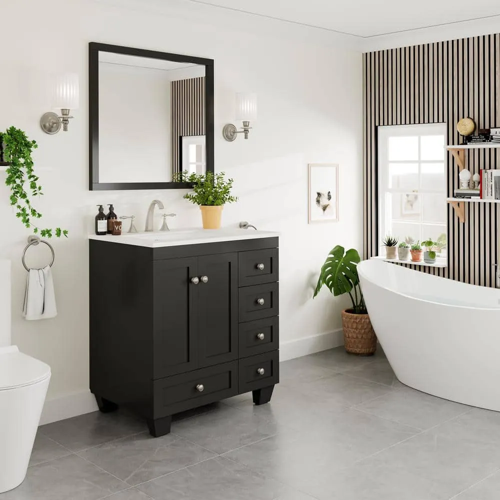 Eviva Acclaim 30 in. W x 22 in. D x 34 in. H Bath Vanity in Espresso with White Carrara Marble Top and White Sink, photo 6 of 8