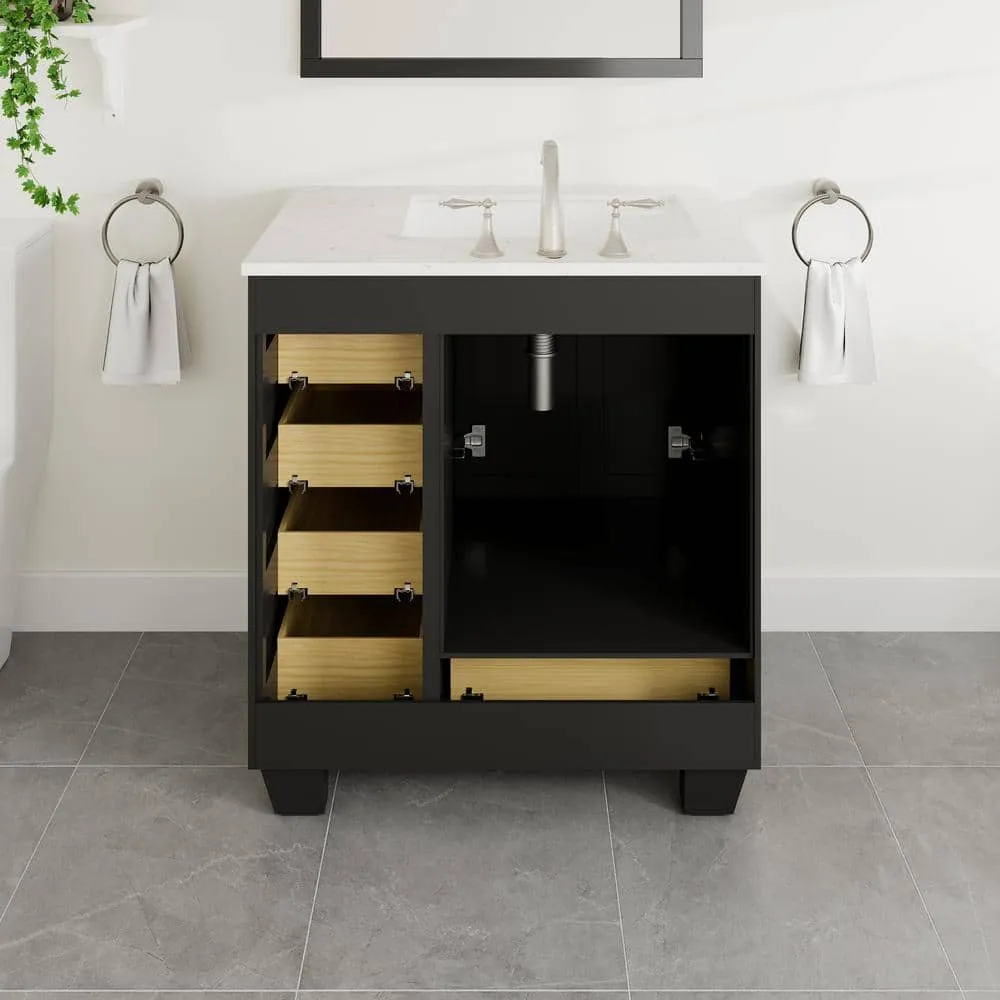 Eviva Acclaim 30 in. W x 22 in. D x 34 in. H Bath Vanity in Espresso with White Carrara Marble Top and White Sink, photo 4 of 8