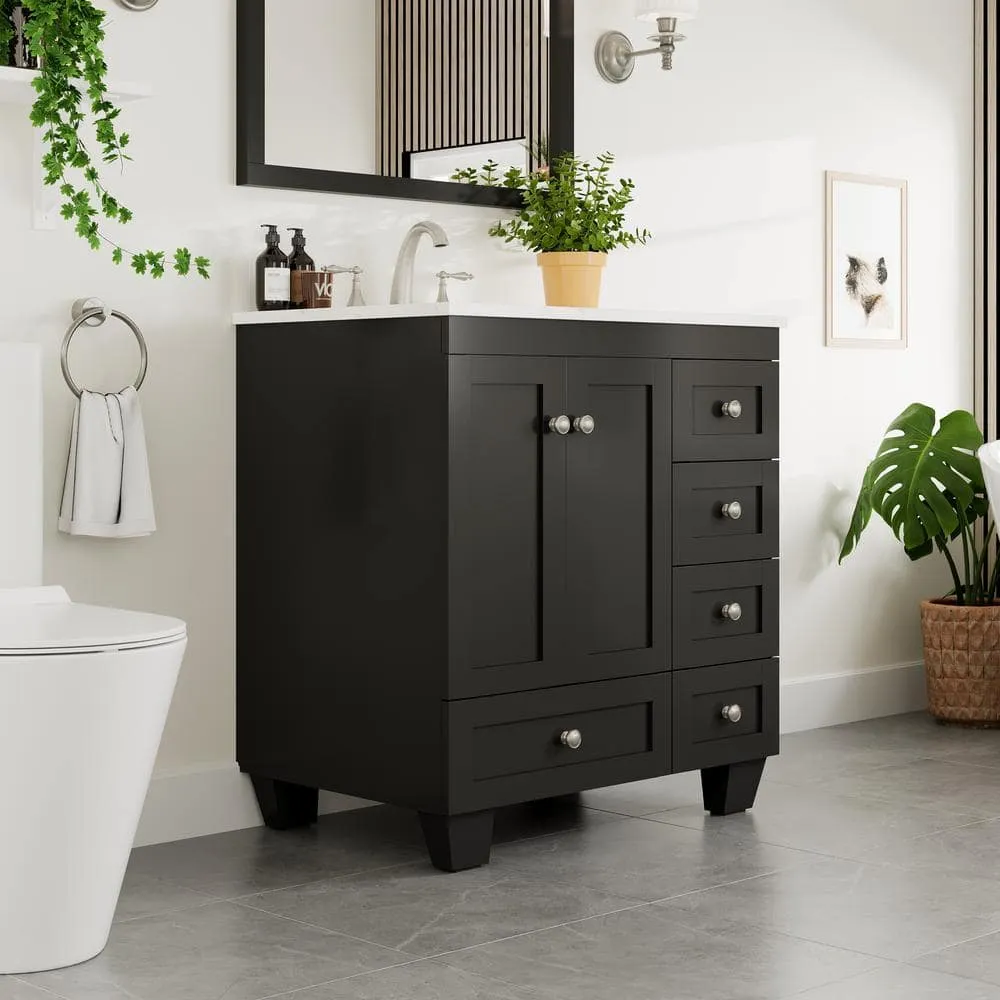 Eviva Acclaim 30 in. W x 22 in. D x 34 in. H Bath Vanity in Espresso with White Carrara Marble Top and White Sink, photo 5 of 8