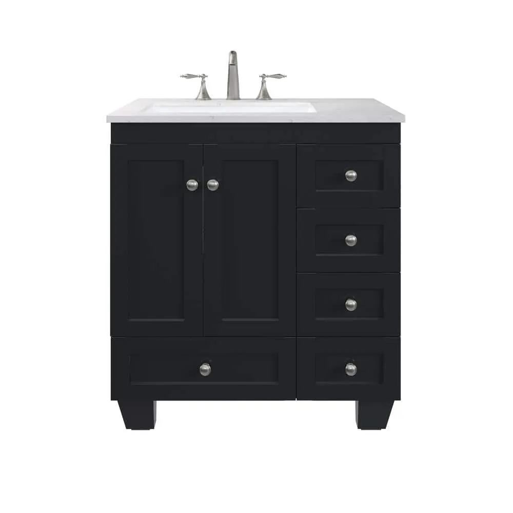 Eviva Acclaim 30 in. W x 22 in. D x 34 in. H Bath Vanity in Espresso with White Carrara Marble Top and White Sink, photo 2 of 8