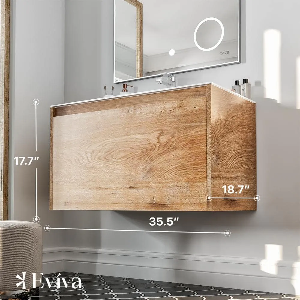 Eviva Madeira 36 in. W x 18 in. D x 18 in. H Single Bathroom Vanity in Oak with White Acrylic Top and White Integrated Sink, photo 3 of 3