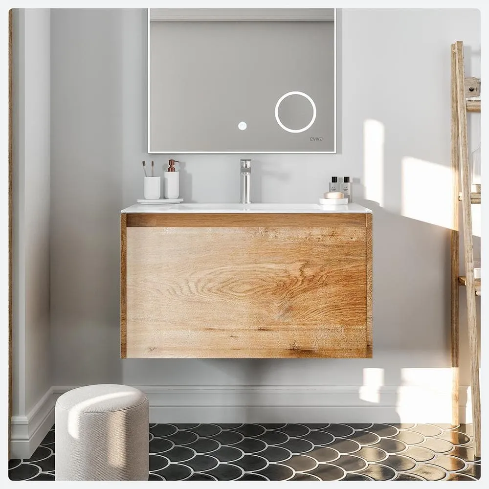 Eviva Madeira 36 in. W x 18 in. D x 18 in. H Single Bathroom Vanity in Oak with White Acrylic Top and White Integrated Sink, photo 2 of 3