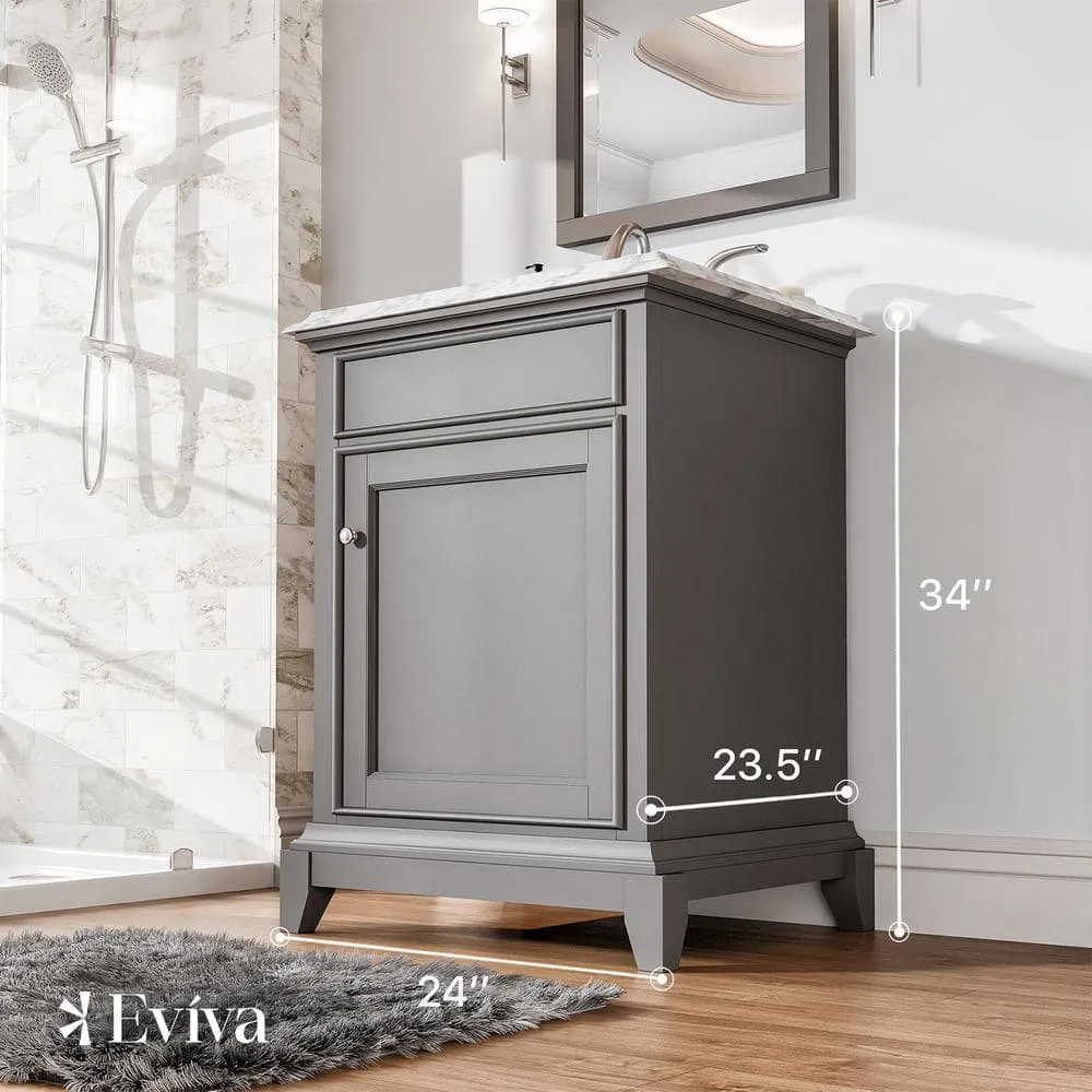 Eviva Elite Princeton 24 in. W x 23.5 in. D x 33.75 in. H Freestanding Bath Vanity in Gray with White Carrara Marble Top, photo 2 of 3