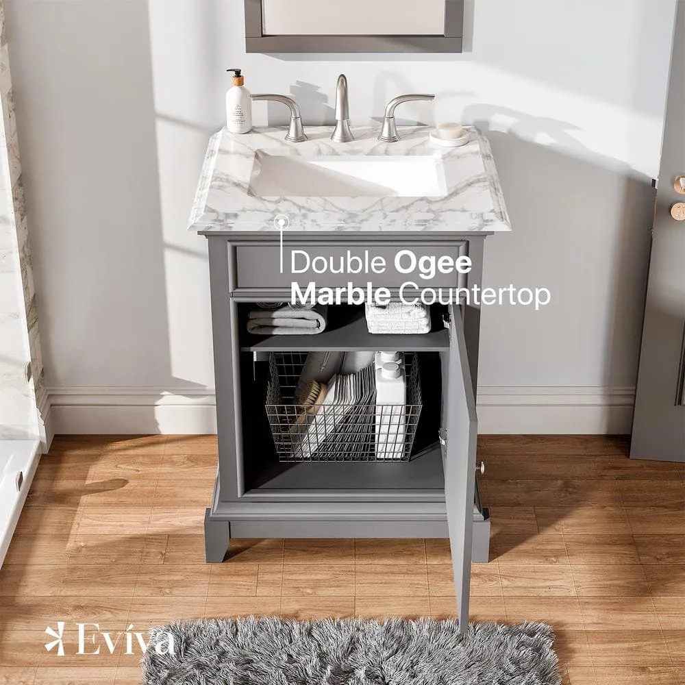 Eviva Elite Princeton 24 in. W x 23.5 in. D x 33.75 in. H Freestanding Bath Vanity in Gray with White Carrara Marble Top, photo 3 of 3