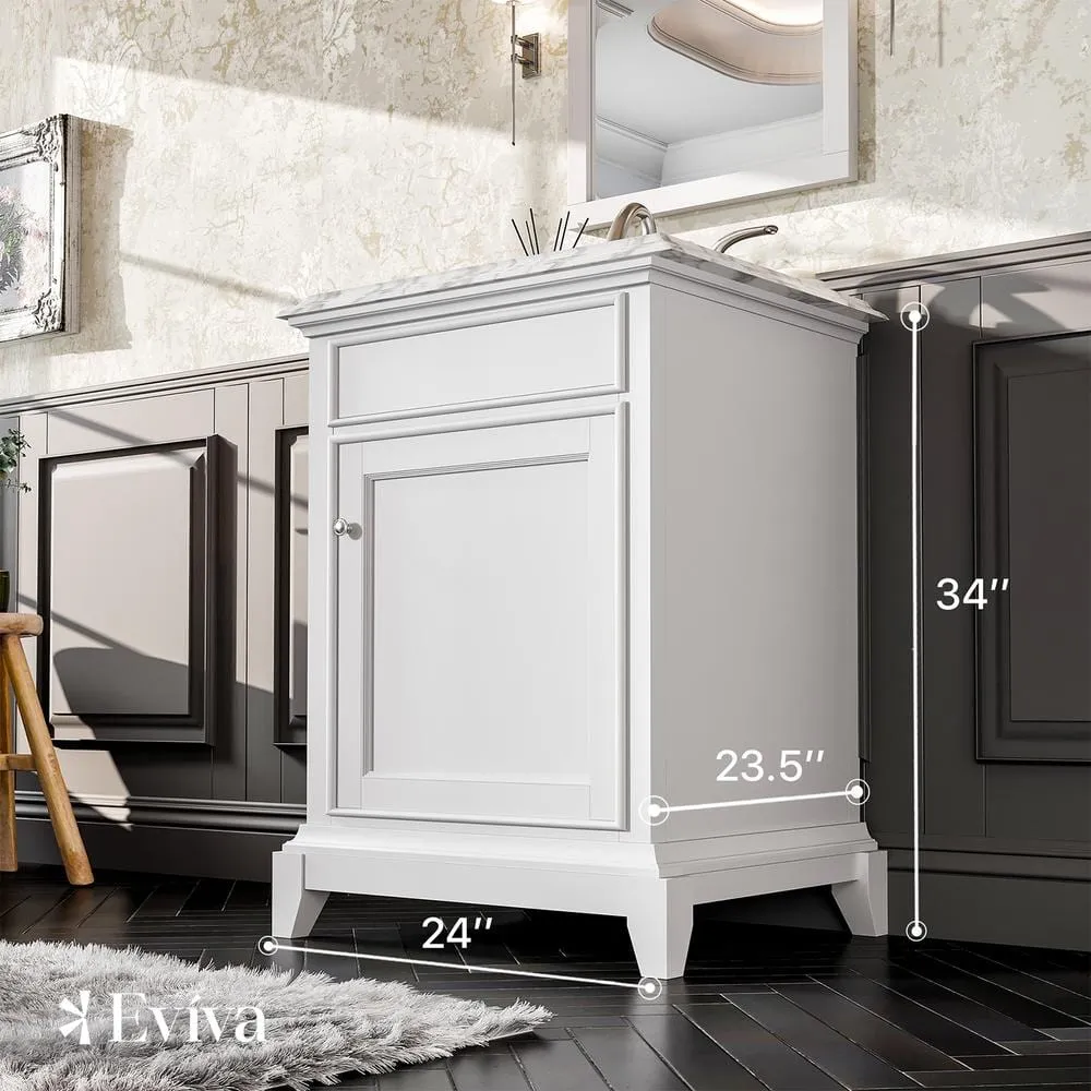 Eviva Elite Princeton 24 in. W x 24 in. D x 34 in. H Bath Vanity in White with White Carrara Marble Top with White Sink, photo 3 of 3