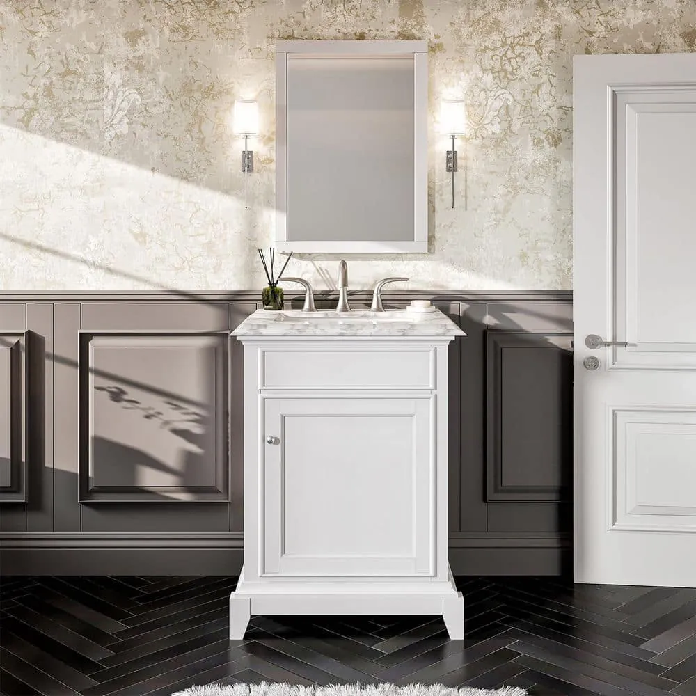 Eviva Elite Princeton 24 in. W x 24 in. D x 34 in. H Bath Vanity in White with White Carrara Marble Top with White Sink, photo 2 of 3