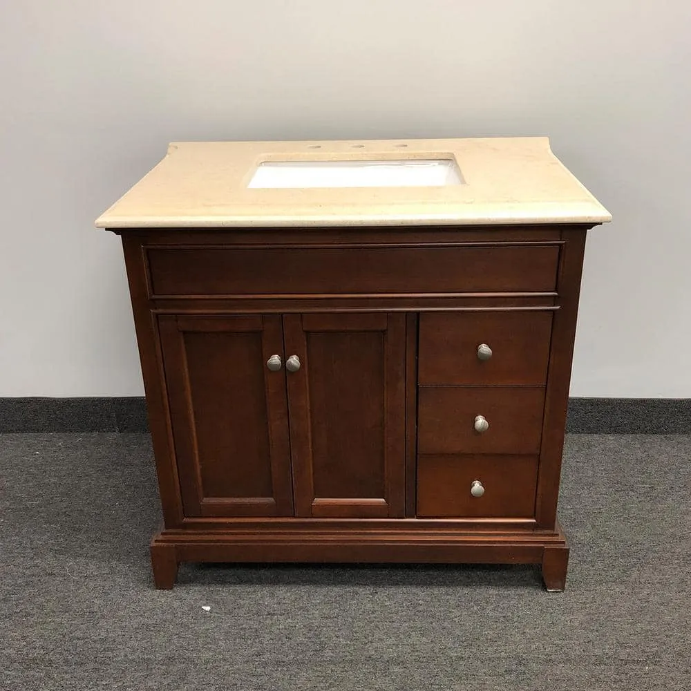 Eviva Elite Princeton 36 in. W x 23.5 in. D x 33.75 in. H Freestanding Single Bath Vanity in Teak with Crema Marfil Marble Top, photo 2 of 3