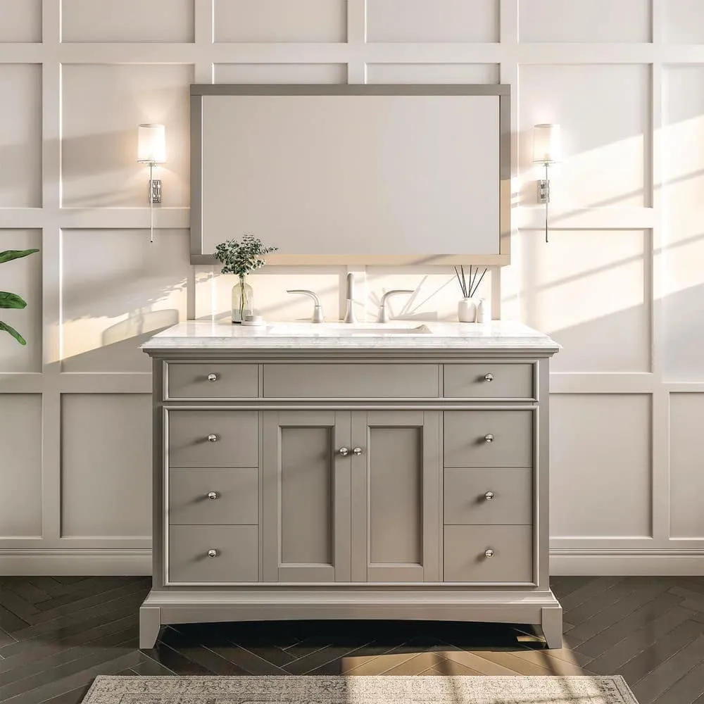 Eviva Elite Princeton 42 in. W x 24 in. D x 34 in. H Bath Vanity in Gray with White Carrara Marble Top with White Sink, photo 2 of 3