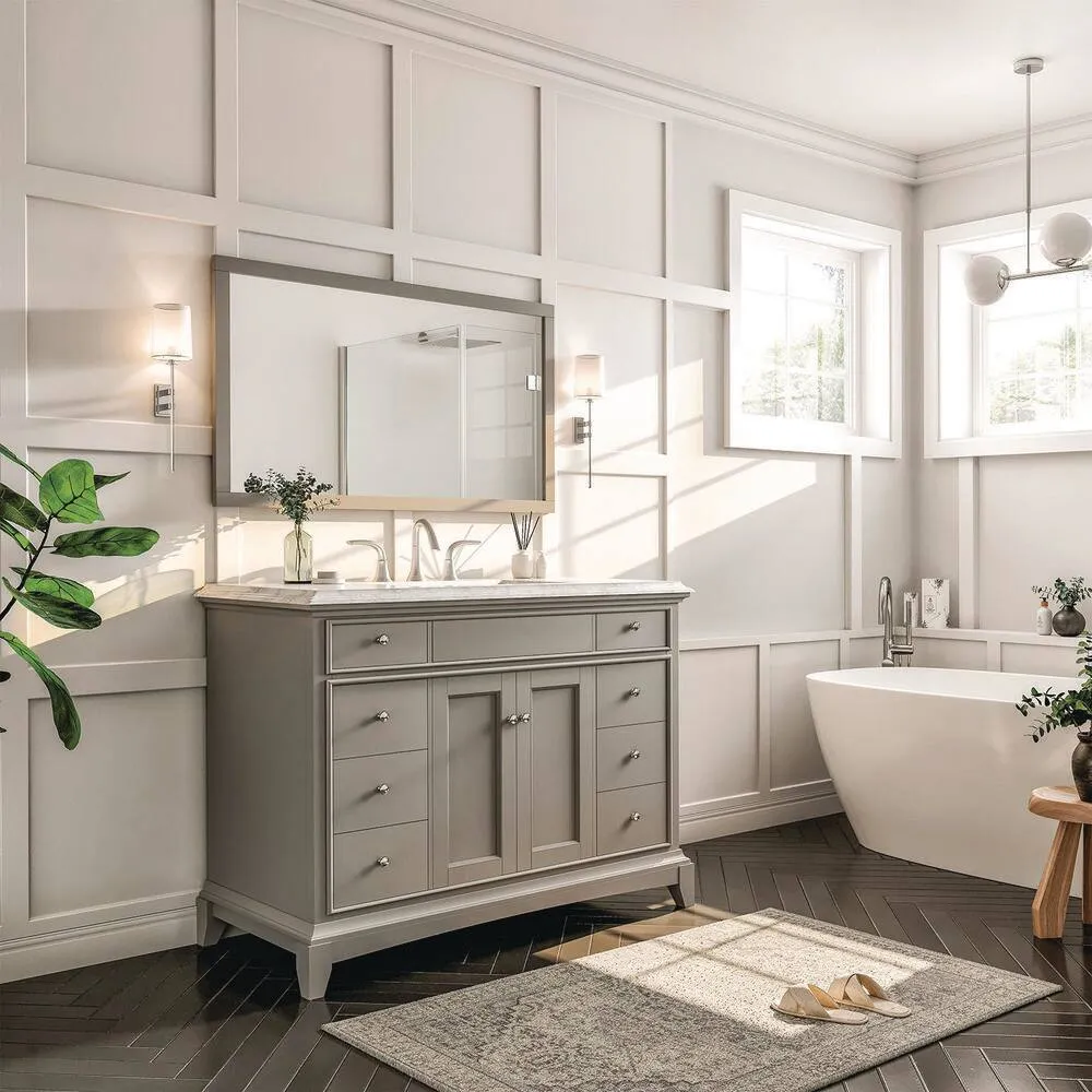 Eviva Elite Princeton 42 in. W x 24 in. D x 34 in. H Bath Vanity in Gray with White Carrara Marble Top with White Sink, photo 3 of 3