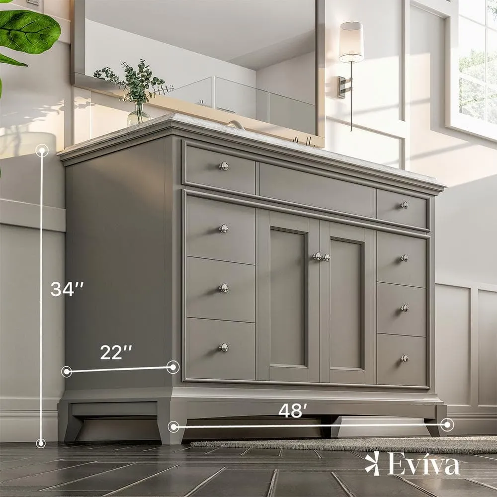 Eviva Elite Princeton 48 in. W x 24 in. D x 34 in. H Bath Vanity in Gray with Carrara Marble Top with White Sink, photo 3 of 3