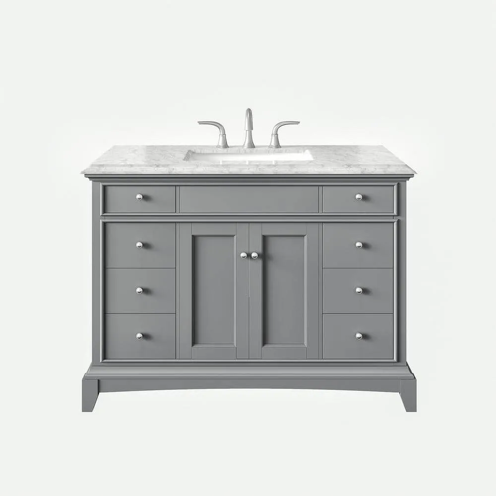 Eviva Elite Princeton 48 in. W x 24 in. D x 34 in. H Bath Vanity in Gray with Carrara Marble Top with White Sink, photo 2 of 3