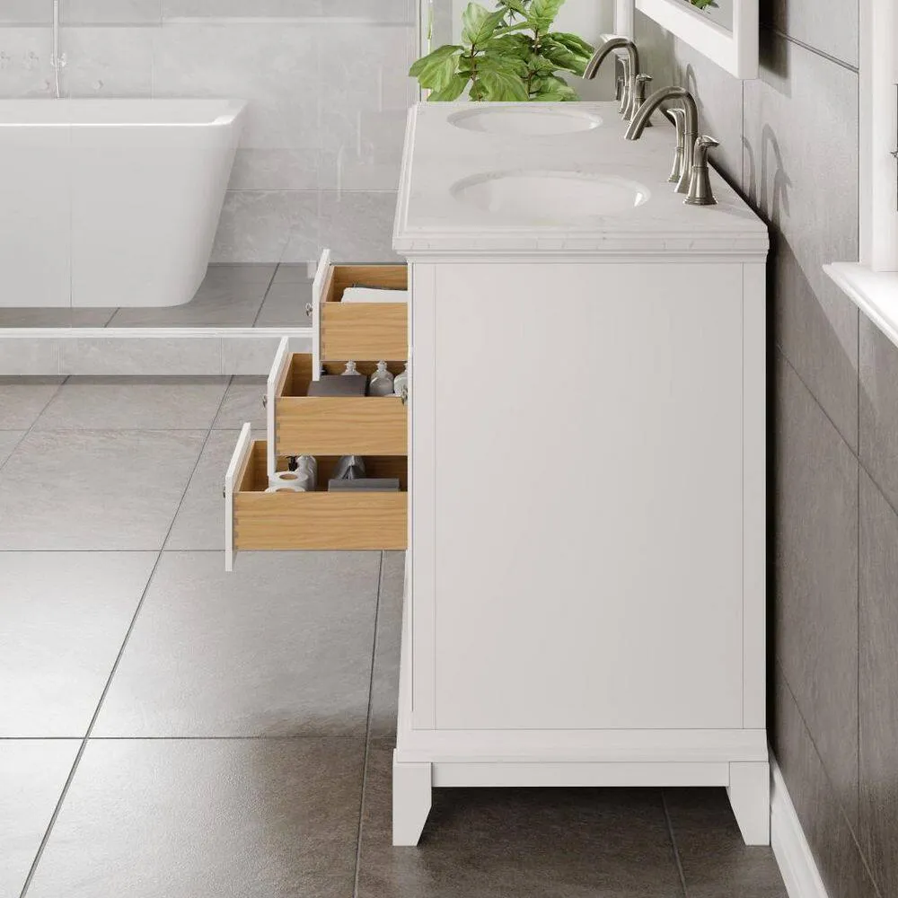 Eviva Elite Stamford 60 in. W x 24 in. D x 36 in. H Double Bath Vanity in White with White Carrara Marble Top and White Undermount Sinks, photo 3 of 8
