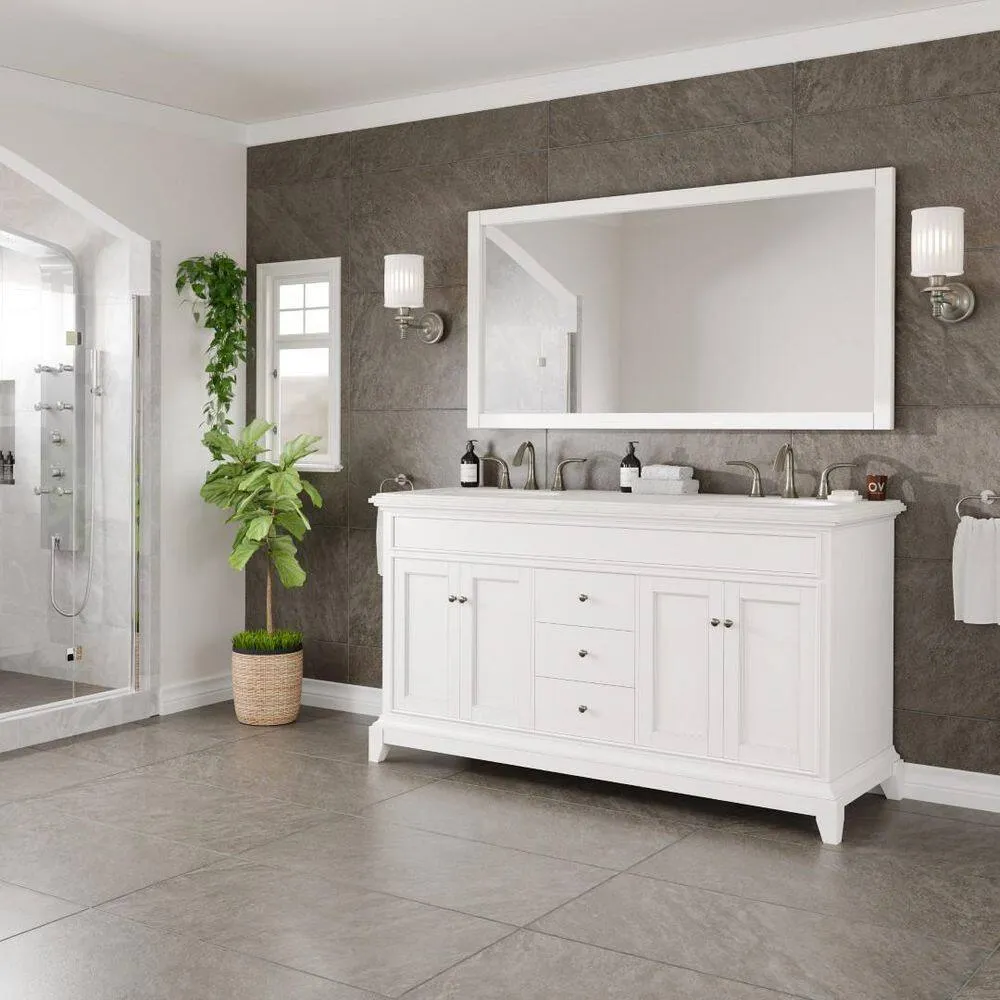 Eviva Elite Stamford 60 in. W x 24 in. D x 36 in. H Double Bath Vanity in White with White Carrara Marble Top and White Undermount Sinks, photo 8 of 8
