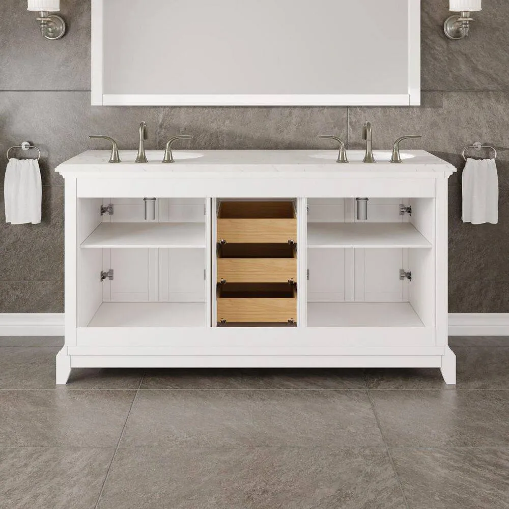 Eviva Elite Stamford 60 in. W x 24 in. D x 36 in. H Double Bath Vanity in White with White Carrara Marble Top and White Undermount Sinks, photo 6 of 8