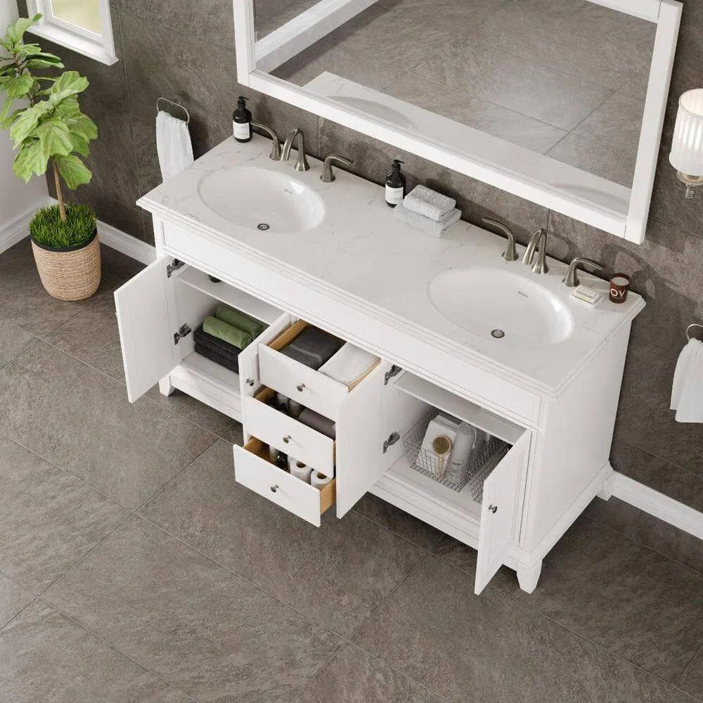 Eviva Elite Stamford 60 in. W x 24 in. D x 36 in. H Double Bath Vanity in White with White Carrara Marble Top and White Undermount Sinks, photo 7 of 8