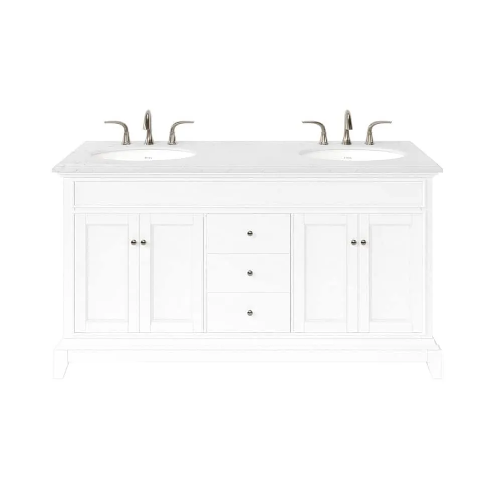 Eviva Elite Stamford 60 in. W x 24 in. D x 36 in. H Double Bath Vanity in White with White Carrara Marble Top and White Undermount Sinks, photo 2 of 8