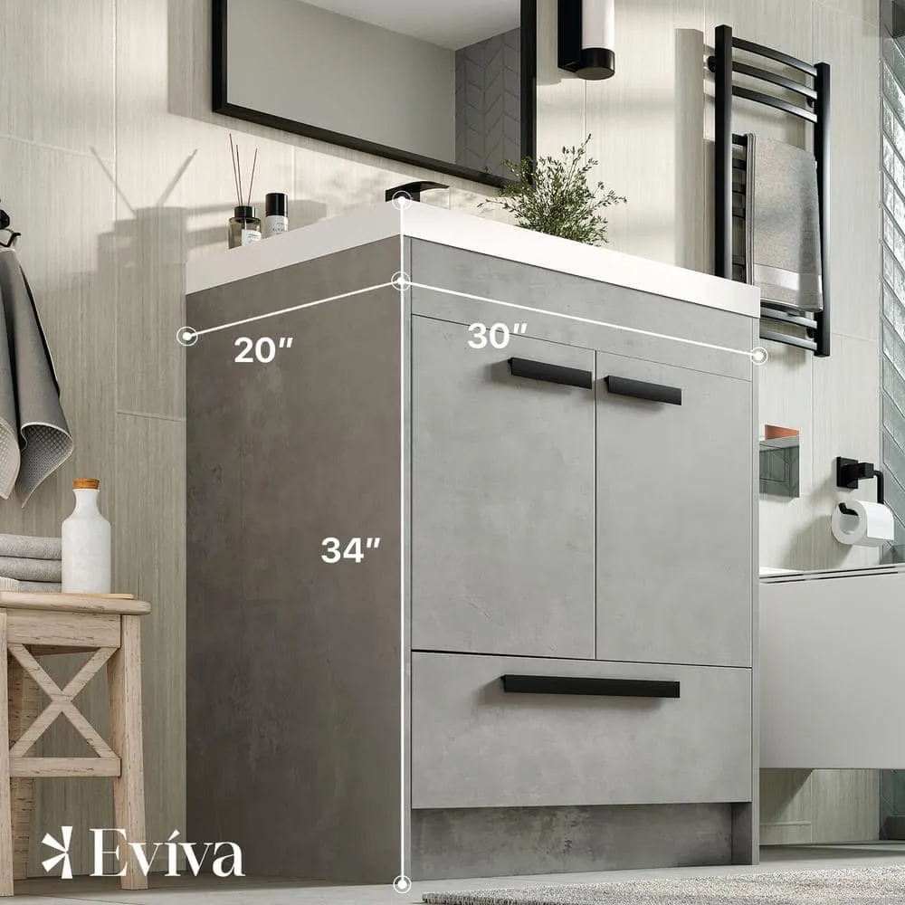 Eviva Lugano 30 in. W x 19 in. D x 36 in. H Single Bath Vanity in Cement Gray with White Acrylic Top and White Integrated Sink, photo 3 of 3