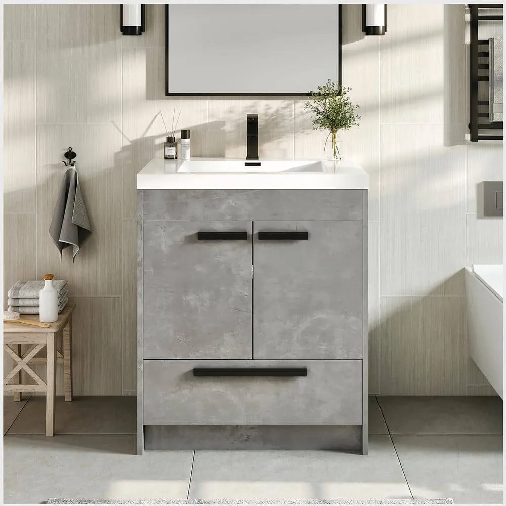 Eviva Lugano 30 in. W x 19 in. D x 36 in. H Single Bath Vanity in Cement Gray with White Acrylic Top and White Integrated Sink, photo 2 of 3